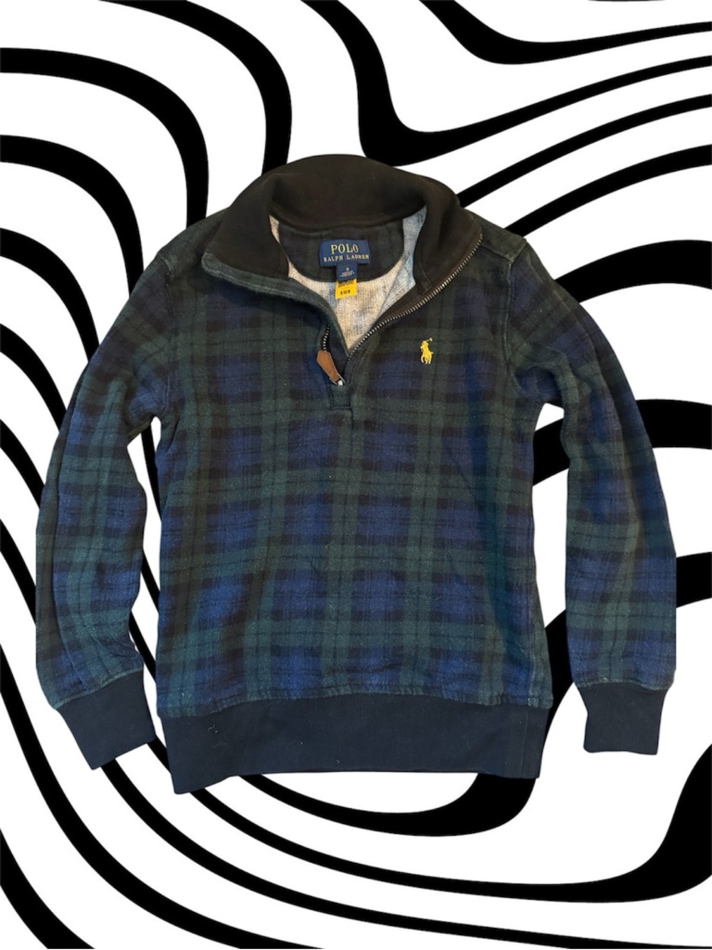 Polo by Ralph Lauren boy’s Navy & Green Plaid Half-Zip Sweater